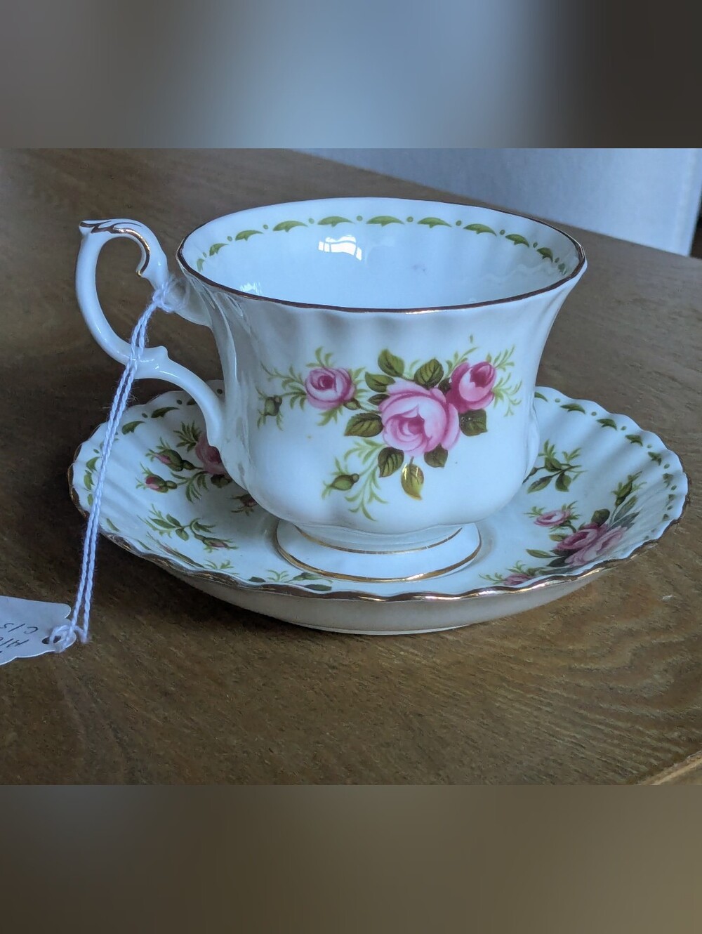 Royal Albert Pink Rose Porcelain Teacup and Saucer with Gold Trim